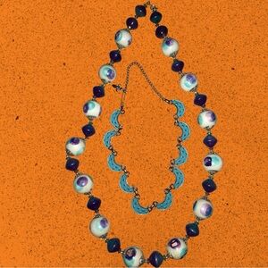 Vintage 2 Necklaces In White Blue and Purple